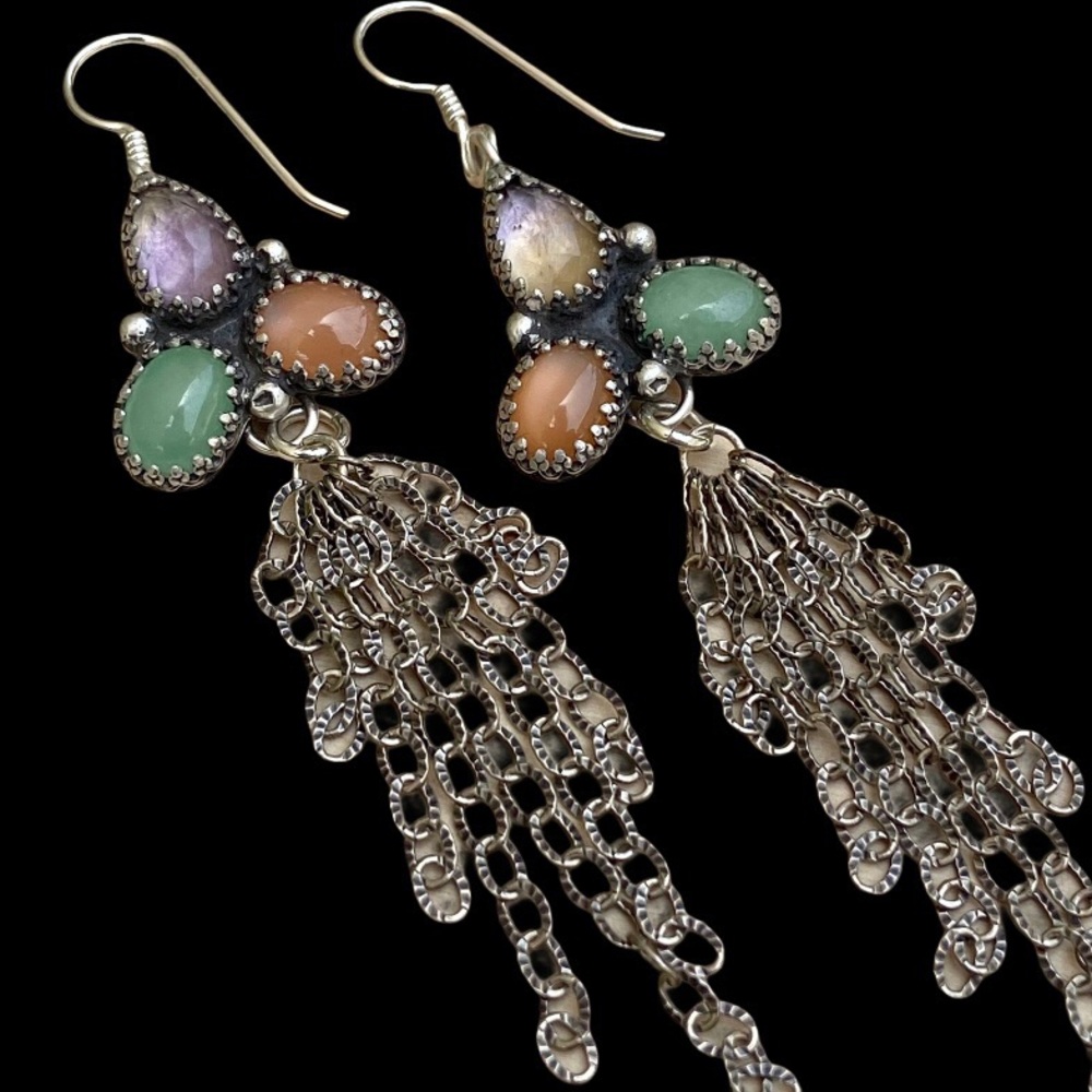 Artisan handmade Rainbow triquerta earrings